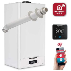 Ariston E-Combi ONE 30 Combi Boiler 3301132 with Horizontal Flue Kit 3318073 and Cube S Net WiFi Thermostat 3319126