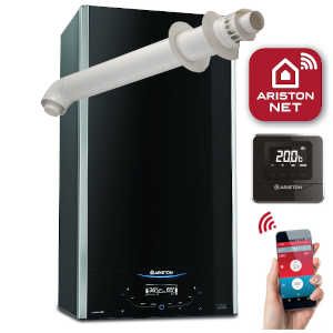 Ariston Alteus ONE NET 30 Combi Boiler 3301449 (12 Year Warranty) with Horizontal Flue Kit 3319163 , Built in Wi-Fi and Cube RF Wireless Thermostat