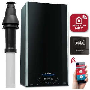 Ariston Alteus ONE NET 30 Combi Boiler 3301449 (12 Year Warranty) with Vertical Flue Kit 3318080 and Starter 3318079 , Built in Wi-Fi and Cube RF Wireless Thermostat