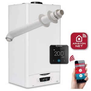 Ariston E-Combi ONE 30 Combi Boiler 3301132 with Horizontal Flue Kit 3318073 and Cube S Net WiFi Thermostat 3319126