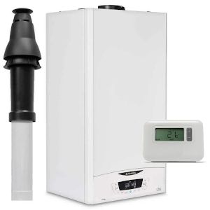 Ariston E-Combi ONE 24 Combi Boiler 3301131 with Vertical Flue Kit 3318080, Starter 3318079 and Cube RF Wireless 7 Day Programmer 3319484