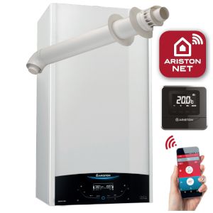Ariston Genus ONE+ WiFi 24 Combi Boiler 3302396 (10 Year Warranty) with Horizontal Flue Kit 3318073 and Cube RF Wireless Thermostat / Programmer 3319118